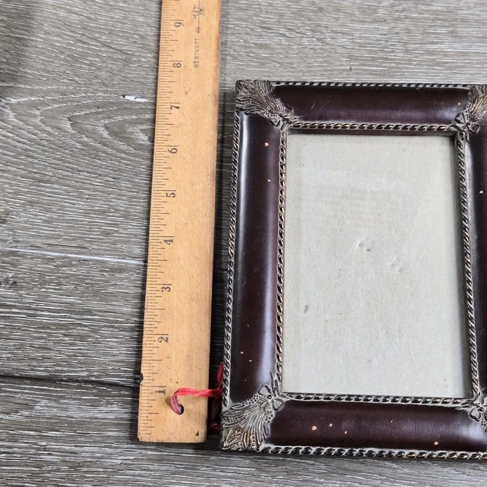 Vintage Ornate Metal Picture Frame Dark Brown and Gold Victorian Bow 5.5x7.5